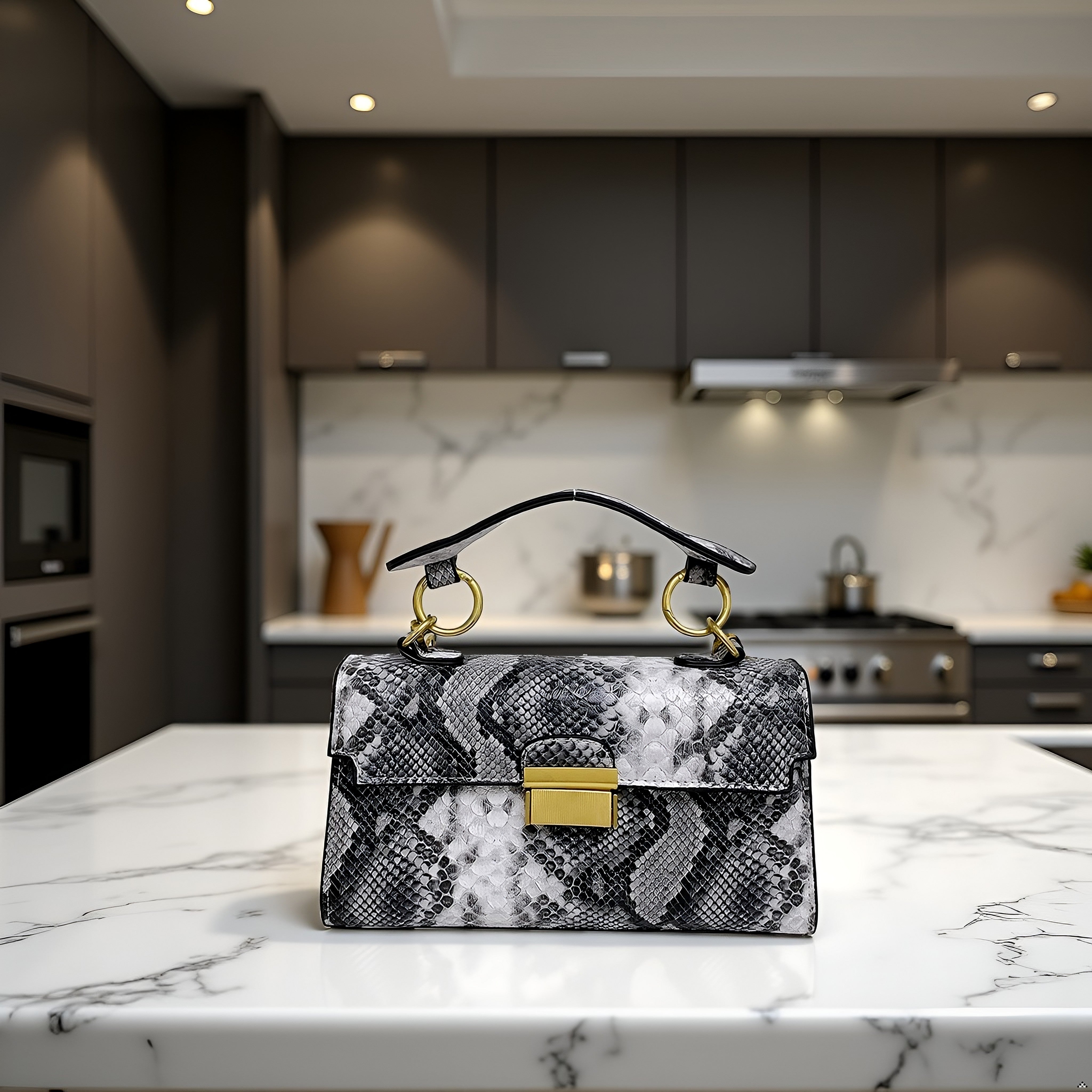 Chic Snake Print Crossbody Bag with Gold Lock – Stylish Faux Leather Shoulder Purse for Women