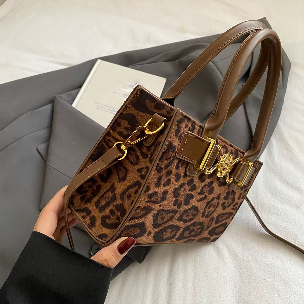 Small Handbag Women'S Autumn/Winter Versatile New Retro Leopard Print Crossbody Bag Trendy Ins Square Tote Bag