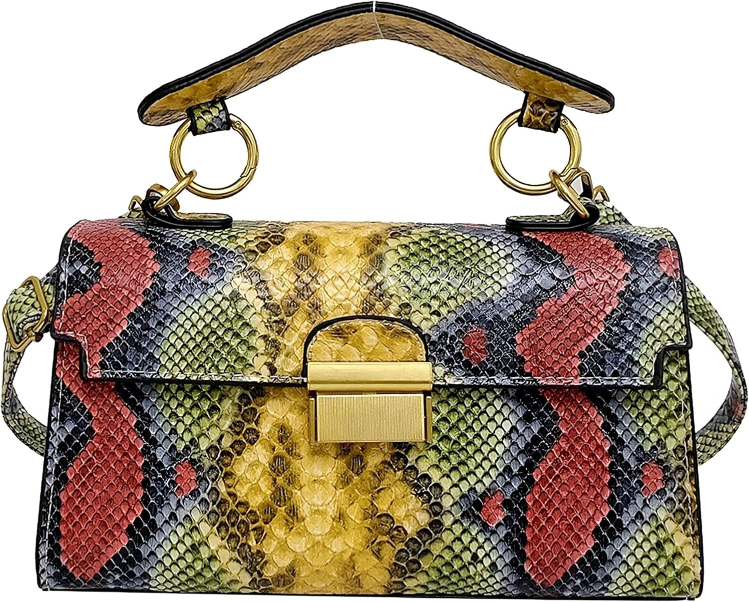 Chic Snake Print Crossbody Bag with Gold Lock – Stylish Faux Leather Shoulder Purse for Women