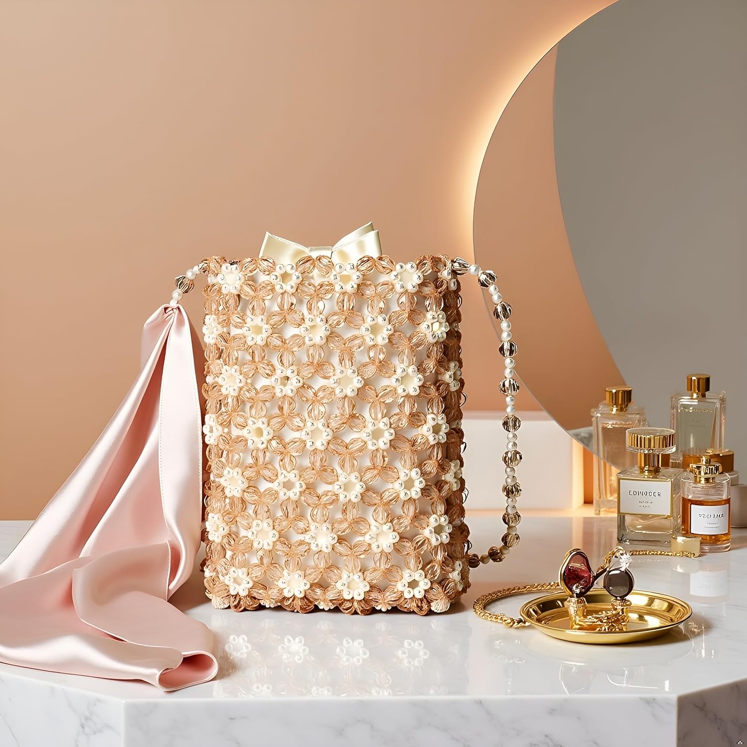 Elevate Your Style with Our Exquisite Handmade Pearl Beaded Crossbody Purse - Elegant Floral Acrylic Evening Bag Perfect for Weddings and Parties!
