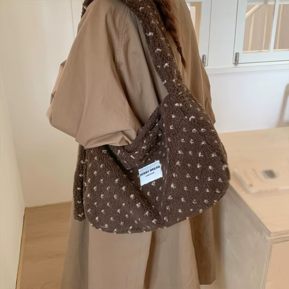 Cozy Chic Plush Love Crossbody Bag - Large Capacity Furry Shopper for Autumn & Winter