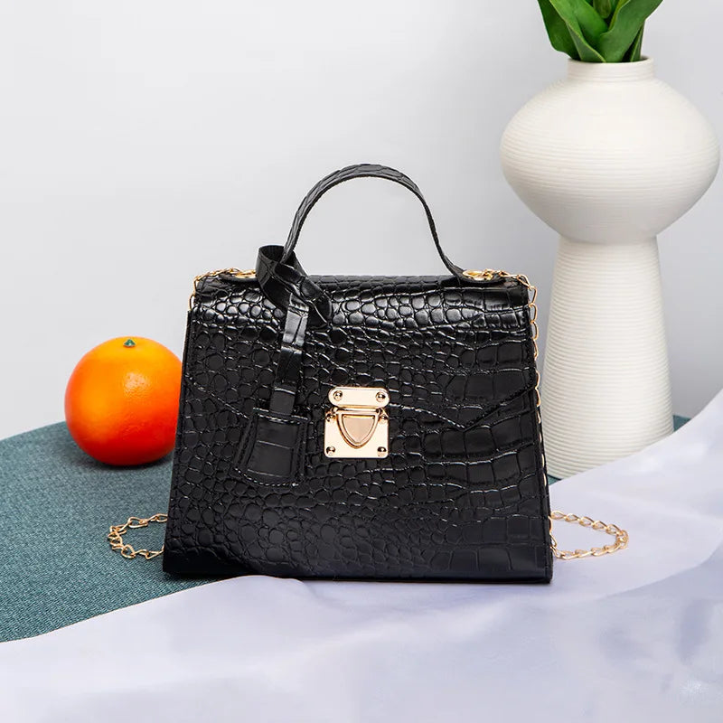 Chic Crocodile Small Tote Bag Ladies Handbag Vintage Square Bag Stylish Chain Shoulder Crossbody Bags Daily Use Phone Coin Purse