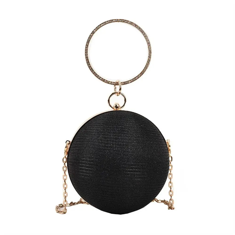 Luxury Gold Silk Circular Evening Bag with Rhinestone Detail - Elegant Clutch for Women’s Banquet & Party Events