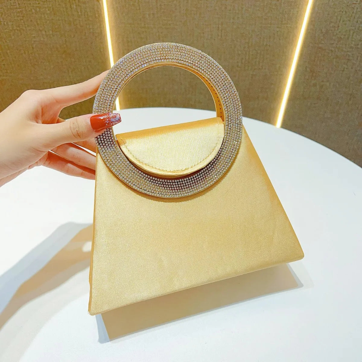 Women Fashion Handbag Luxury Satin Square Bag Wedding Party Clutch Purse Glitter Shiny Diamonds Handle Evening Bag Crossbody Bag