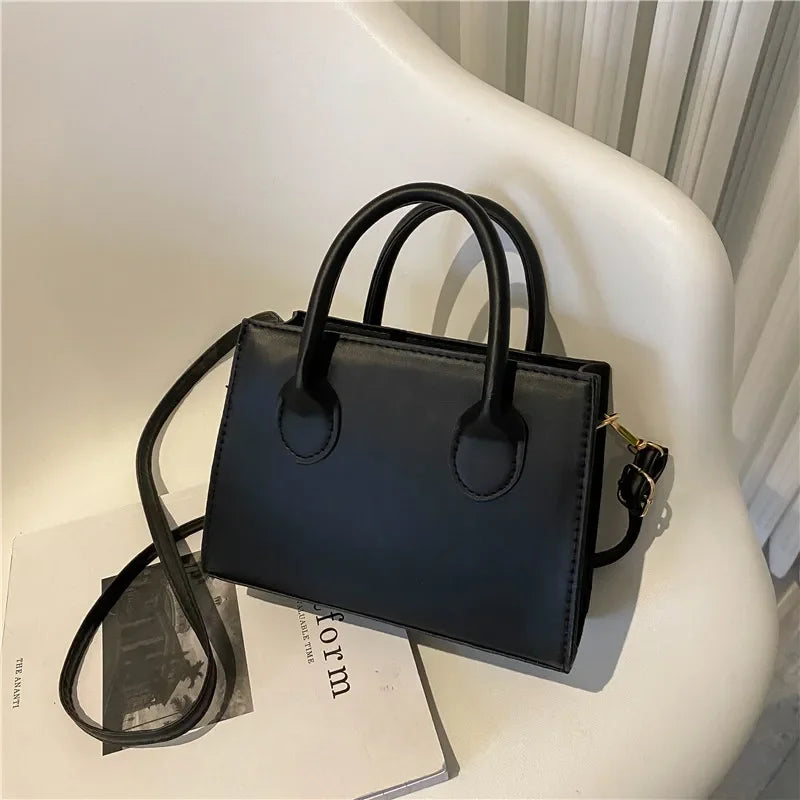 Chic Minimalist Black Square Bag - Versatile Top Handle & Crossbody Handbag for Work and Everyday Elegance