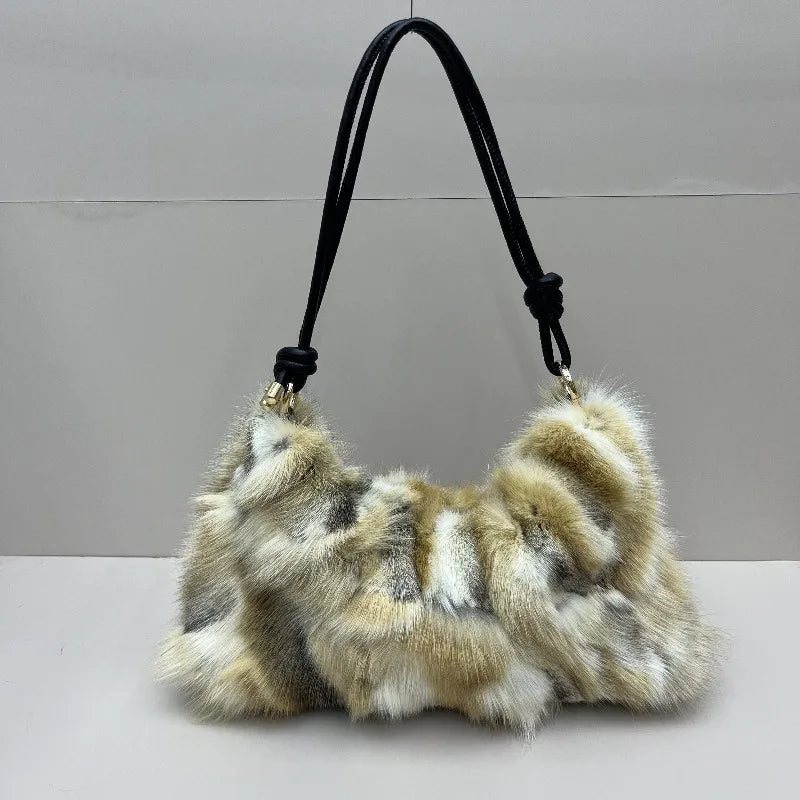 Luxury Real Fox Fur Women's Messenger Bag - Chic Winter Tote for Evening Parties and Fashionable Outings
