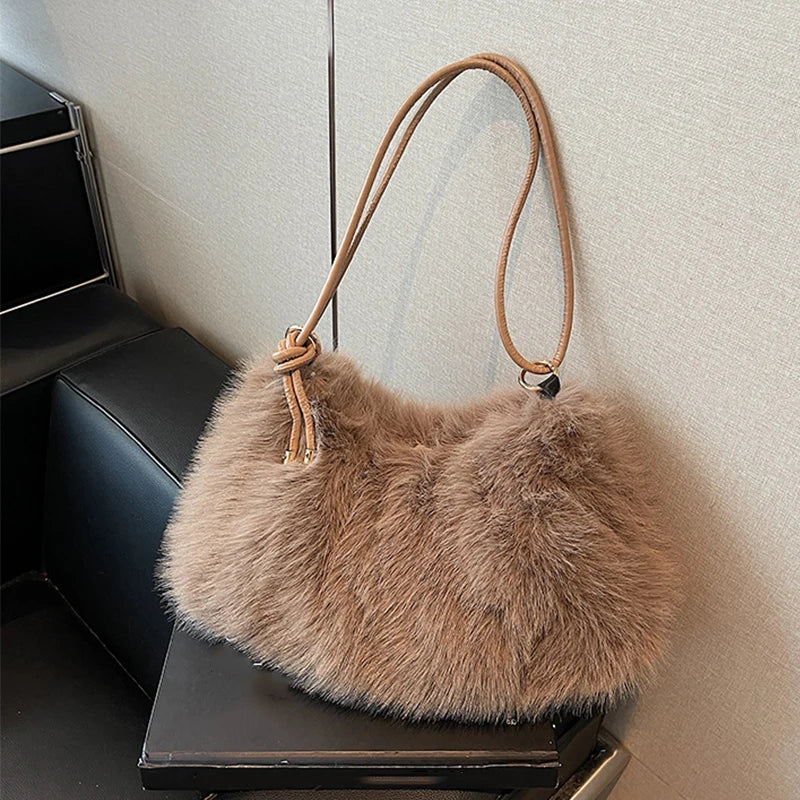 Fashion Luxury Faux Fur Plush Shoulder Bag High-End Women'S Tote Handbag for Stylish Gift Sending