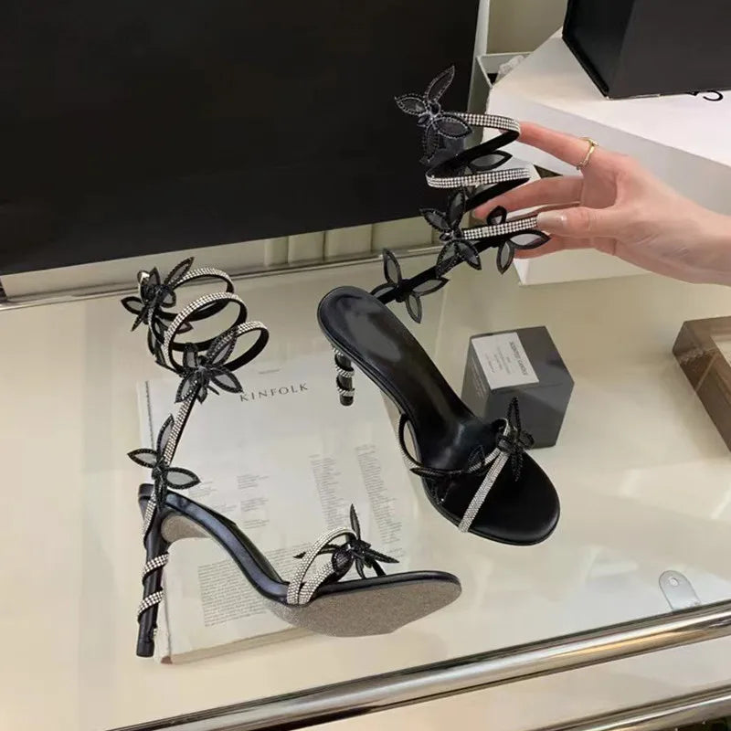 Elevate Your Style with Luxury Crystal-Embellished Butterfly Women Sandals – Stunning Gladiator High Heels for Parties and Prom