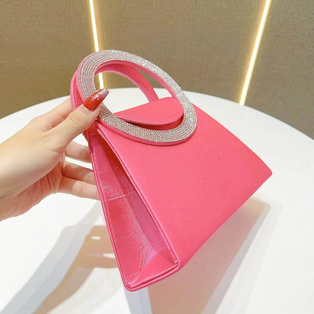 Women Fashion Handbag Luxury Satin Square Bag Wedding Party Clutch Purse Glitter Shiny Diamonds Handle Evening Bag Crossbody Bag