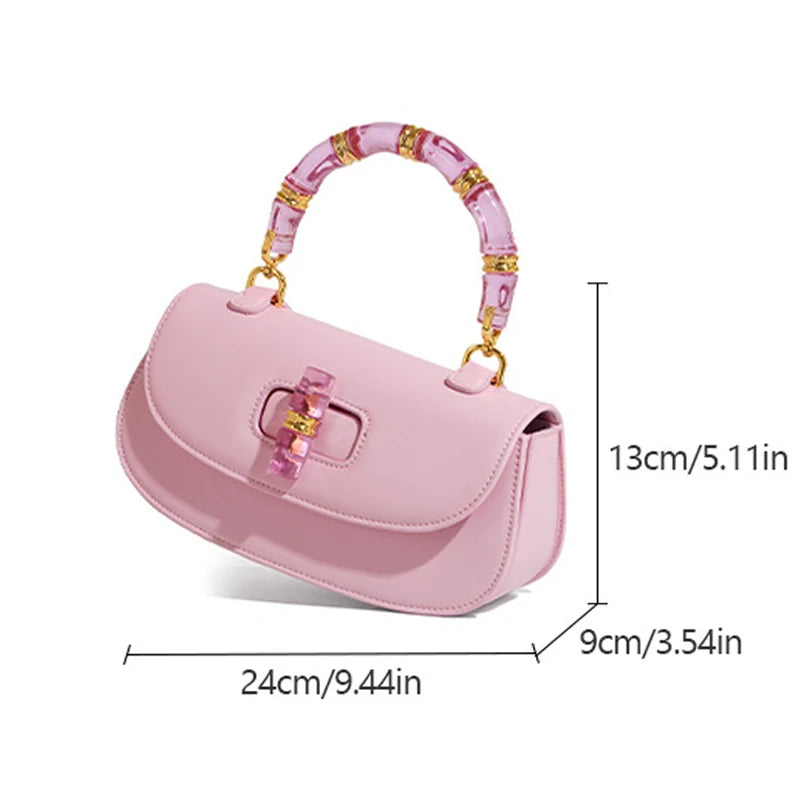 Elevate Your Style with the 2025 Luxury Bamboo Handle Saddle Bag - Retro Chic Crossbody Purse with Sparkling Crystal Accents