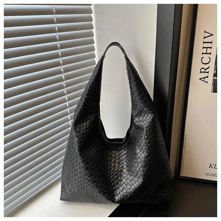 Women'S Retro Artificial Leather Woven Pattern Shoulder Bag Large Capacity Tote Bag Casual Armpit Bag Large Tote Bag Daily Work