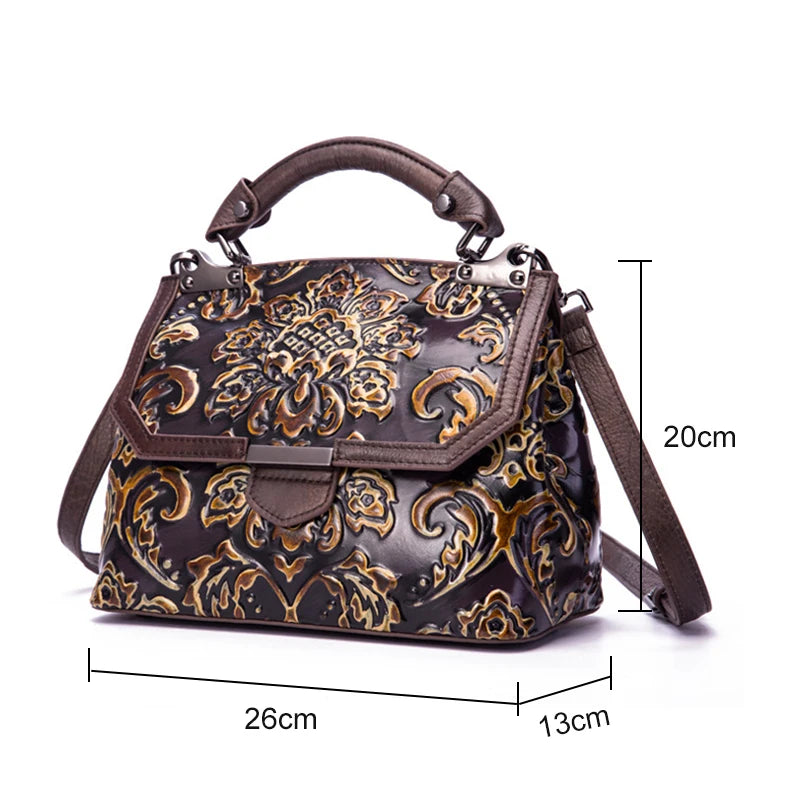 Women's Luxury Genuine Leather Handbag - Embossed Vintage Shoulder & Crossbody Bag - New Arrival!