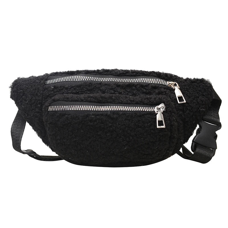 2025 Winter Plush Waist Bags for Women Fashion Leopard Pattern Chest Bag Double Zipper Belt Bags Female Banana Hip Purse