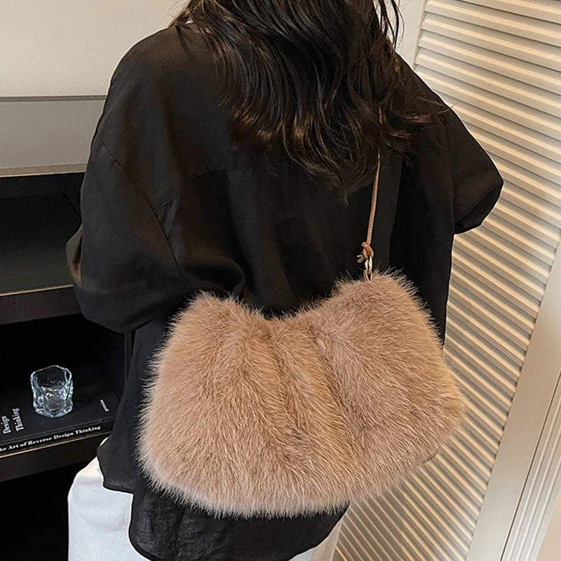 Fashion Luxury Faux Fur Plush Shoulder Bag High-End Women'S Tote Handbag for Stylish Gift Sending