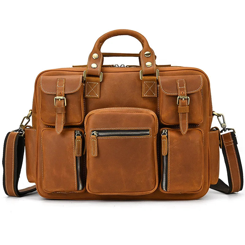 Elevate Your Style with the Premium Vintage Crazy Horse Leather 15.6" Briefcase - The Perfect Blend of Elegance and Functionality for Professionals