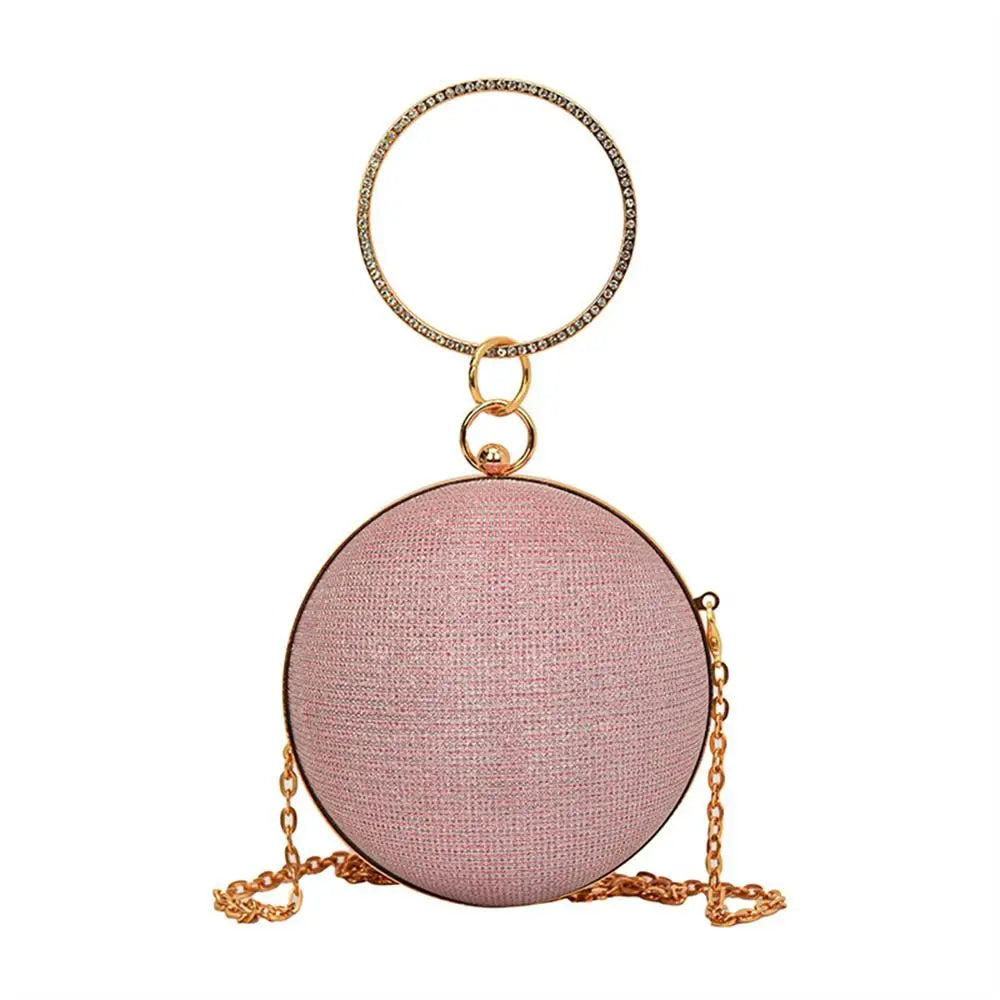 Luxury Gold Silk Circular Evening Bag with Rhinestone Detail - Elegant Clutch for Women’s Banquet & Party Events