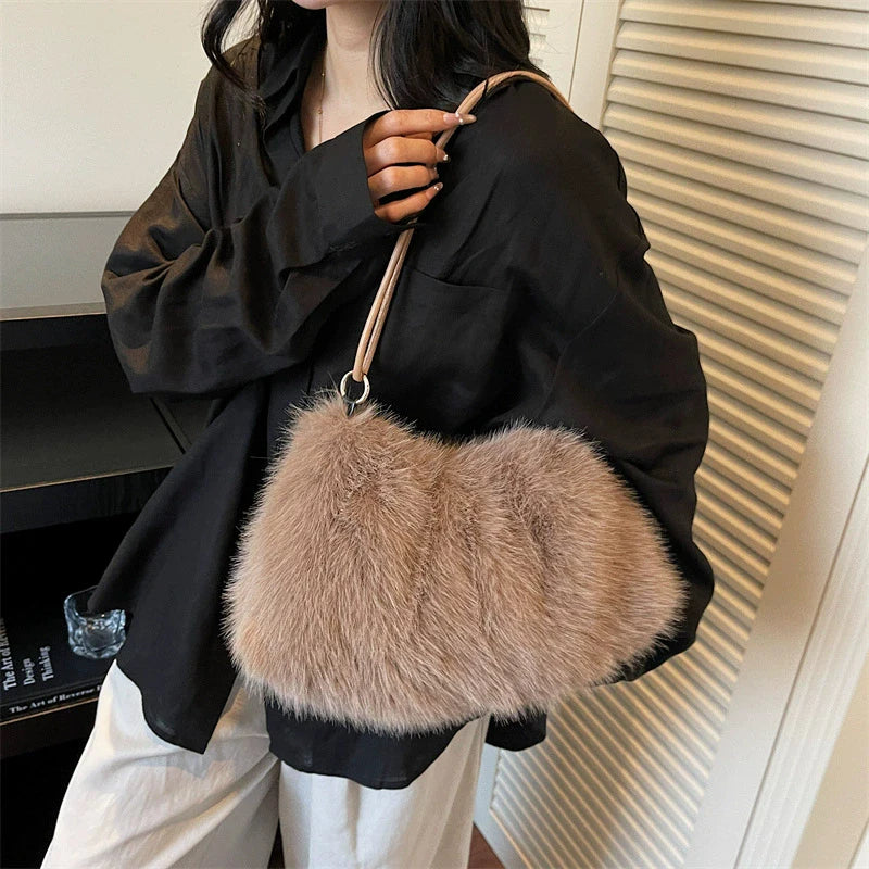 Fashion Luxury Faux Fur Plush Shoulder Bag High-End Women'S Tote Handbag for Stylish Gift Sending