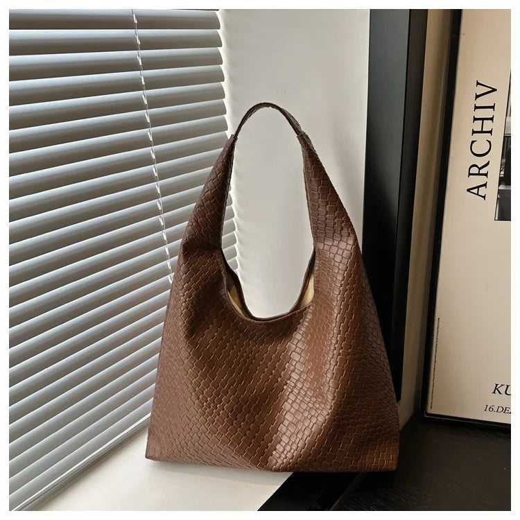 Women'S Retro Artificial Leather Woven Pattern Shoulder Bag Large Capacity Tote Bag Casual Armpit Bag Large Tote Bag Daily Work