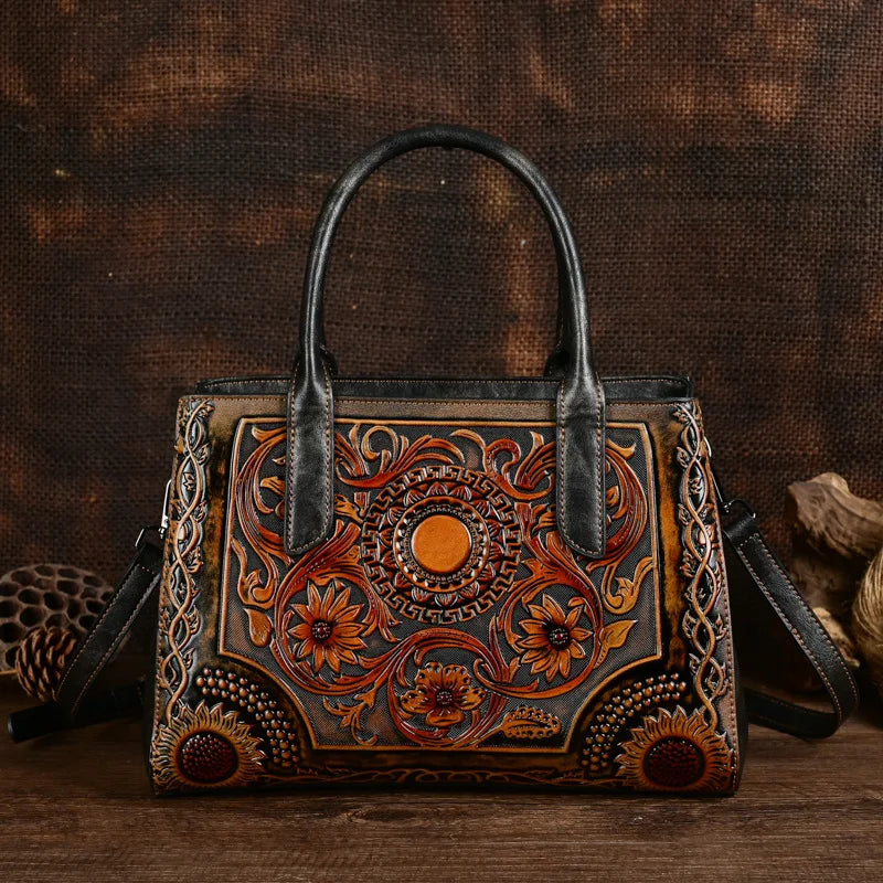 Chic 2024 Vintage PU Leather Women's Tote Bag - Spacious Embossed Crossbody Handbag for Stylish Shoppers