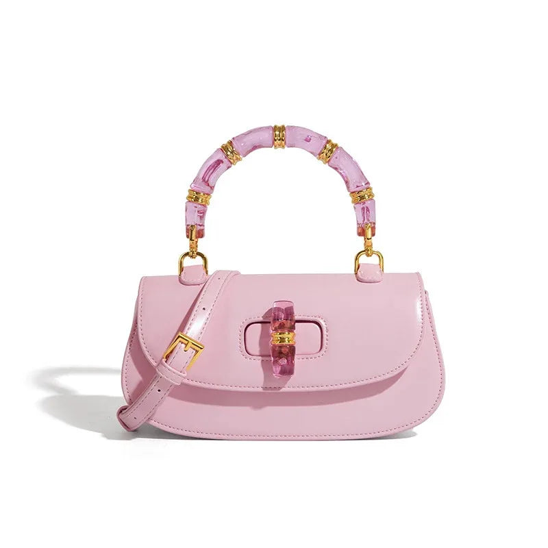 Elevate Your Style with the 2025 Luxury Bamboo Handle Saddle Bag - Retro Chic Crossbody Purse with Sparkling Crystal Accents
