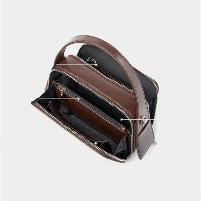 New Trendy Genuine Leather Underarm Handbags for Women Vintage Designer Cowhide Shoulder Crossbody Bag High Quality