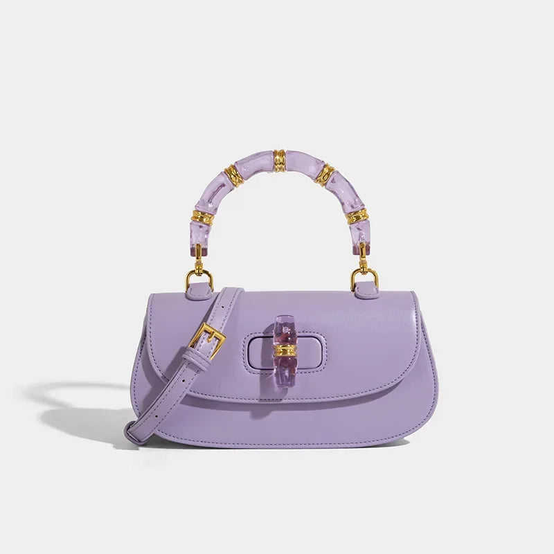Elevate Your Style with the 2025 Luxury Bamboo Handle Saddle Bag - Retro Chic Crossbody Purse with Sparkling Crystal Accents