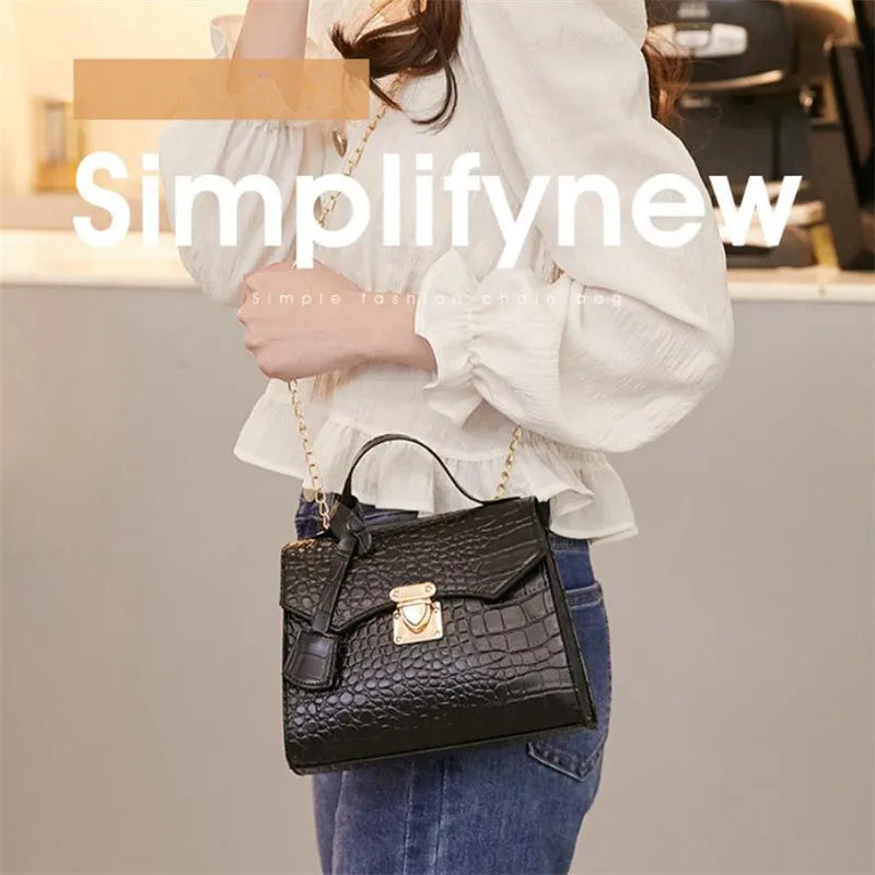 Chic Crocodile Small Tote Bag Ladies Handbag Vintage Square Bag Stylish Chain Shoulder Crossbody Bags Daily Use Phone Coin Purse