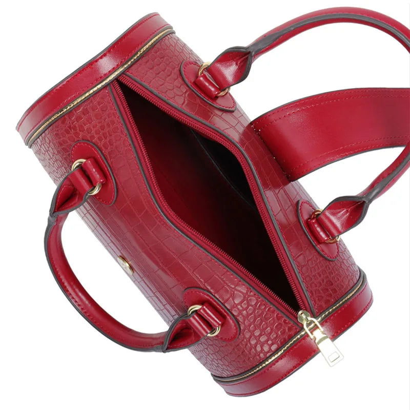 Chic Classic Retro Crocodile Embossed Women's Boston Handbag with Stylish Letter Decoration - High-Quality Crossbody & Top Handle Bag