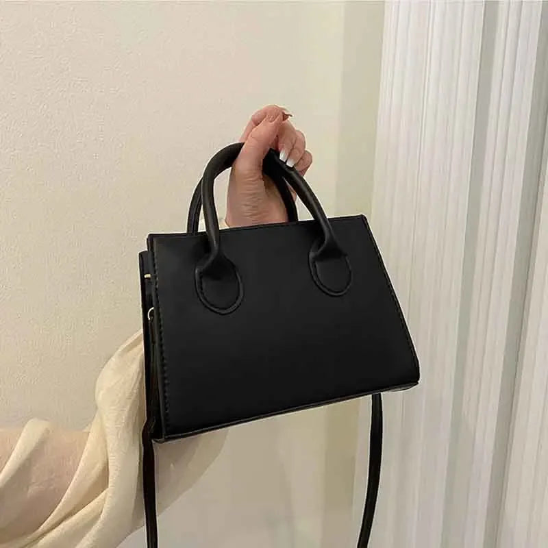 Chic Minimalist Black Square Bag - Versatile Top Handle & Crossbody Handbag for Work and Everyday Elegance