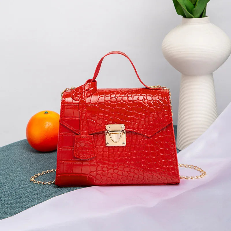 Chic Crocodile Small Tote Bag Ladies Handbag Vintage Square Bag Stylish Chain Shoulder Crossbody Bags Daily Use Phone Coin Purse