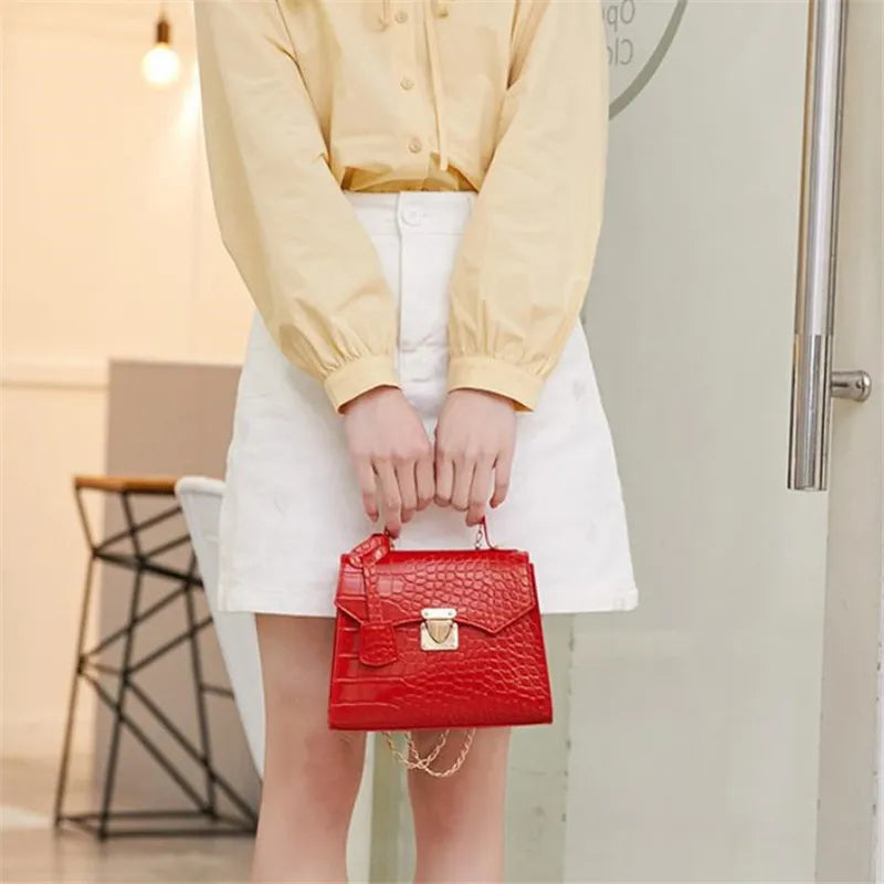 Chic Crocodile Small Tote Bag Ladies Handbag Vintage Square Bag Stylish Chain Shoulder Crossbody Bags Daily Use Phone Coin Purse