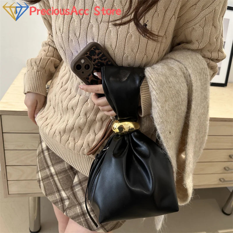Trendy Mini PU Leather Pleated Cloud Bag - Chic Retro Bucket Shoulder Bag for Women 2025