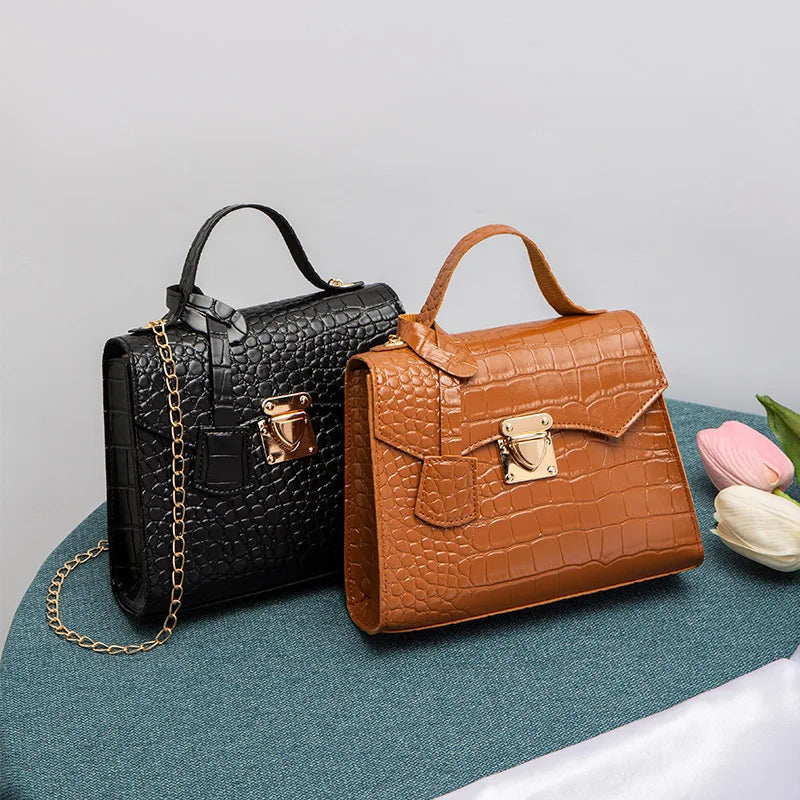 Chic Crocodile Small Tote Bag Ladies Handbag Vintage Square Bag Stylish Chain Shoulder Crossbody Bags Daily Use Phone Coin Purse