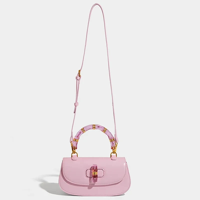 Elevate Your Style with the 2025 Luxury Bamboo Handle Saddle Bag - Retro Chic Crossbody Purse with Sparkling Crystal Accents