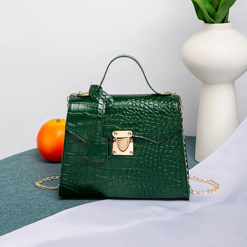 Chic Crocodile Small Tote Bag Ladies Handbag Vintage Square Bag Stylish Chain Shoulder Crossbody Bags Daily Use Phone Coin Purse