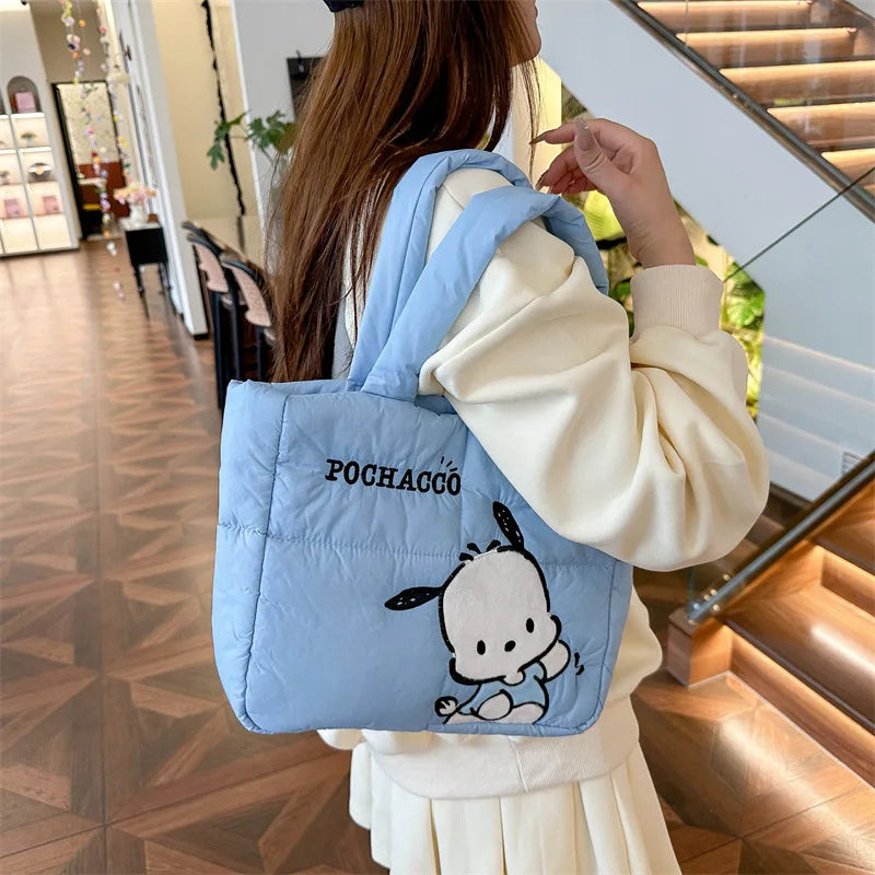 Cartoon down Cloth Tote Bag Cute Portable Shoulder Bag for Girls Commuter Crossbody School Bag