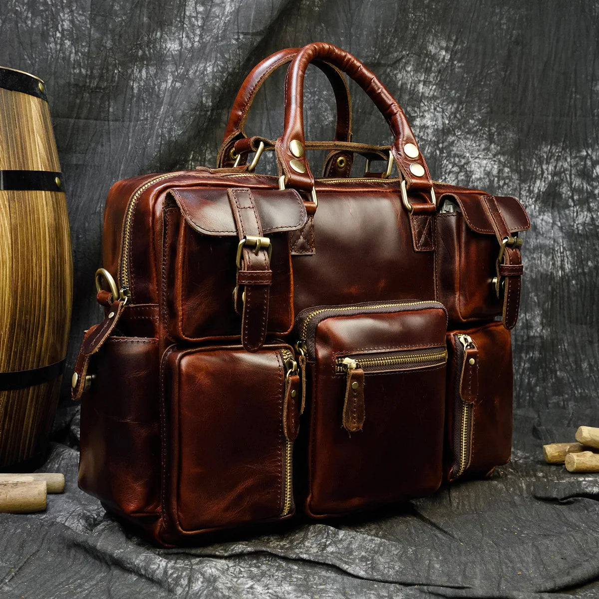 Elevate Your Style with the Premium Vintage Crazy Horse Leather 15.6" Briefcase - The Perfect Blend of Elegance and Functionality for Professionals