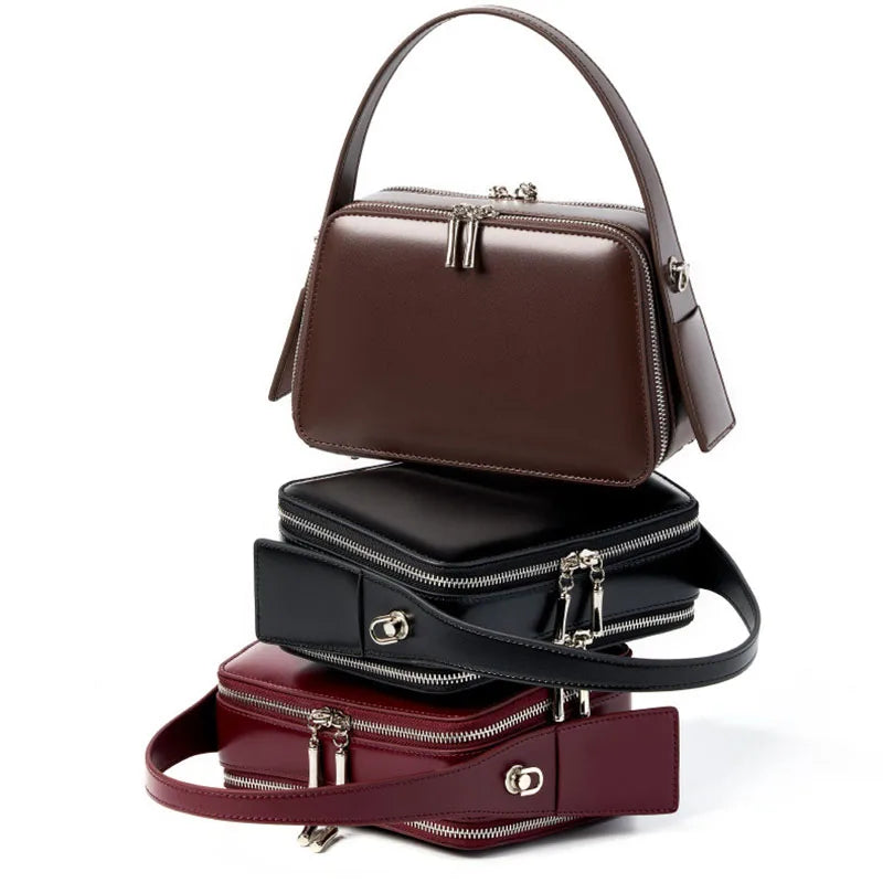 New Trendy Genuine Leather Underarm Handbags for Women Vintage Designer Cowhide Shoulder Crossbody Bag High Quality