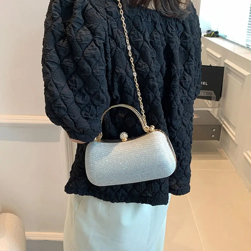 Luxury Gold Silk Circular Evening Bag with Rhinestone Detail - Elegant Clutch for Women’s Banquet & Party Events