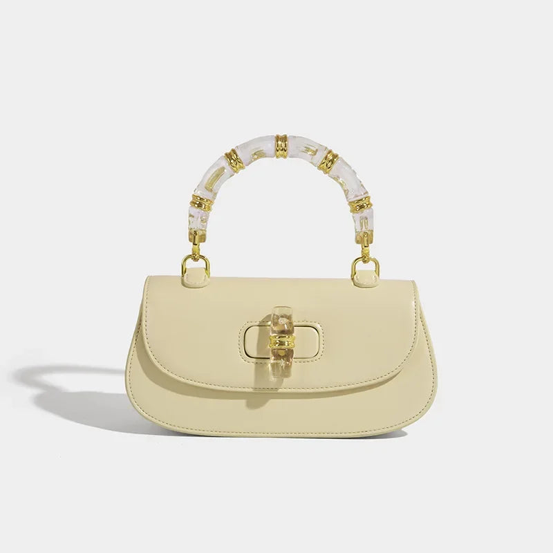 Elevate Your Style with the 2025 Luxury Bamboo Handle Saddle Bag - Retro Chic Crossbody Purse with Sparkling Crystal Accents