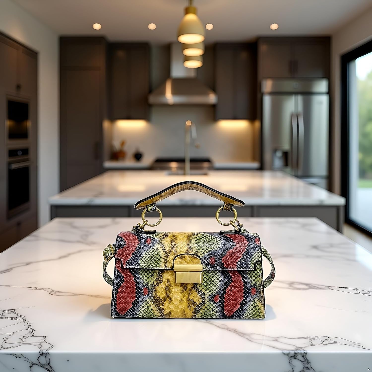 Chic Snake Print Crossbody Bag with Gold Lock – Stylish Faux Leather Shoulder Purse for Women