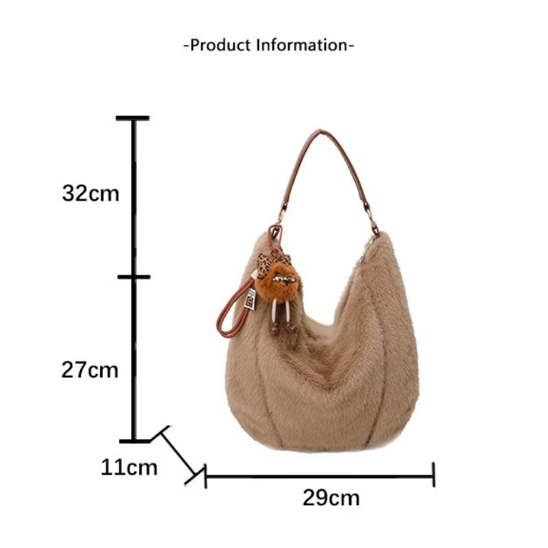 Winter Shoulder Bag Large Capacity Commuting Tote Handle Bag for Women with Plush Fur Comfortable and Versatile Commuting Bag